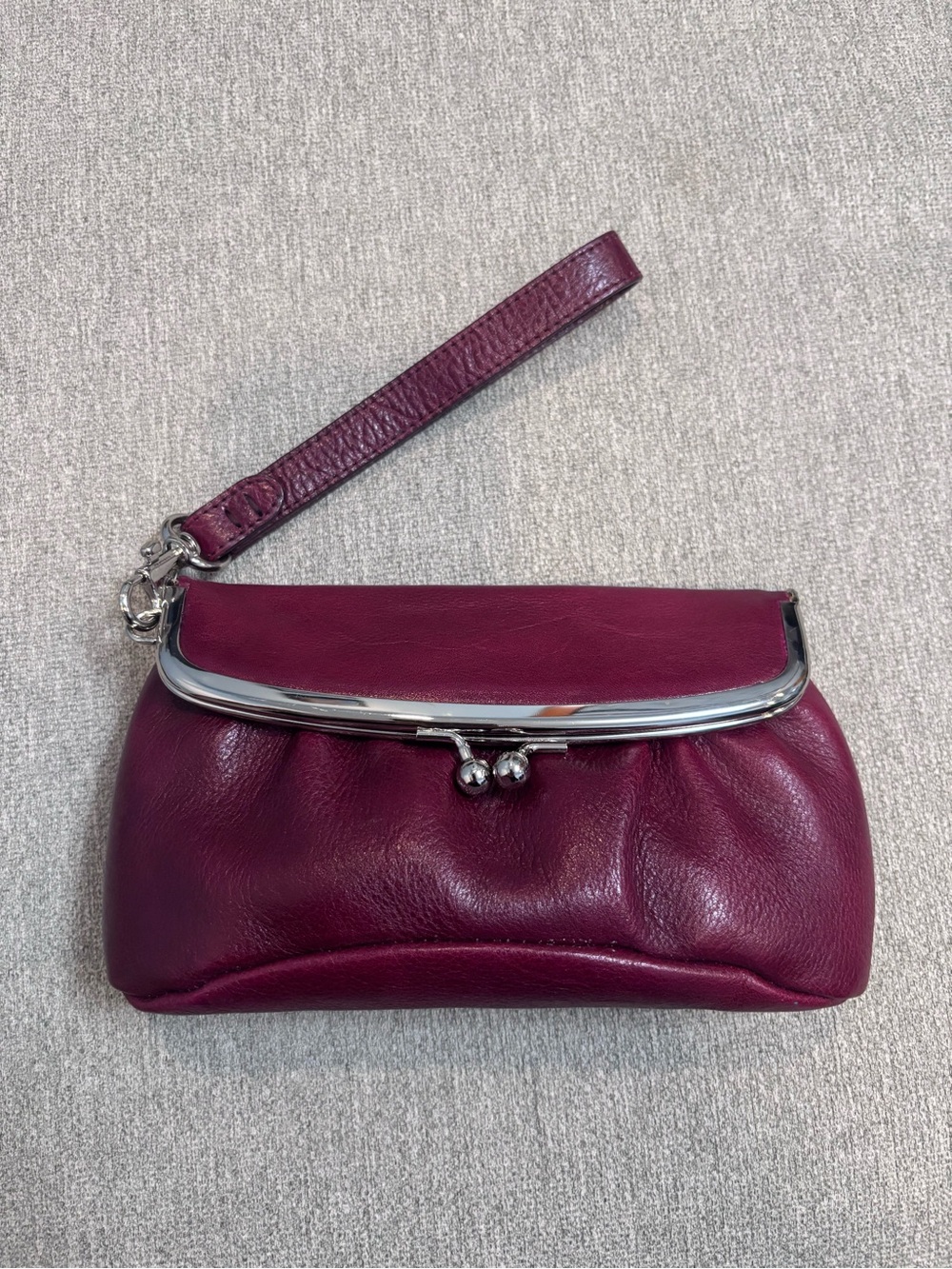 Latico NJ USA Classic Plum Leather Wristlet Clutch